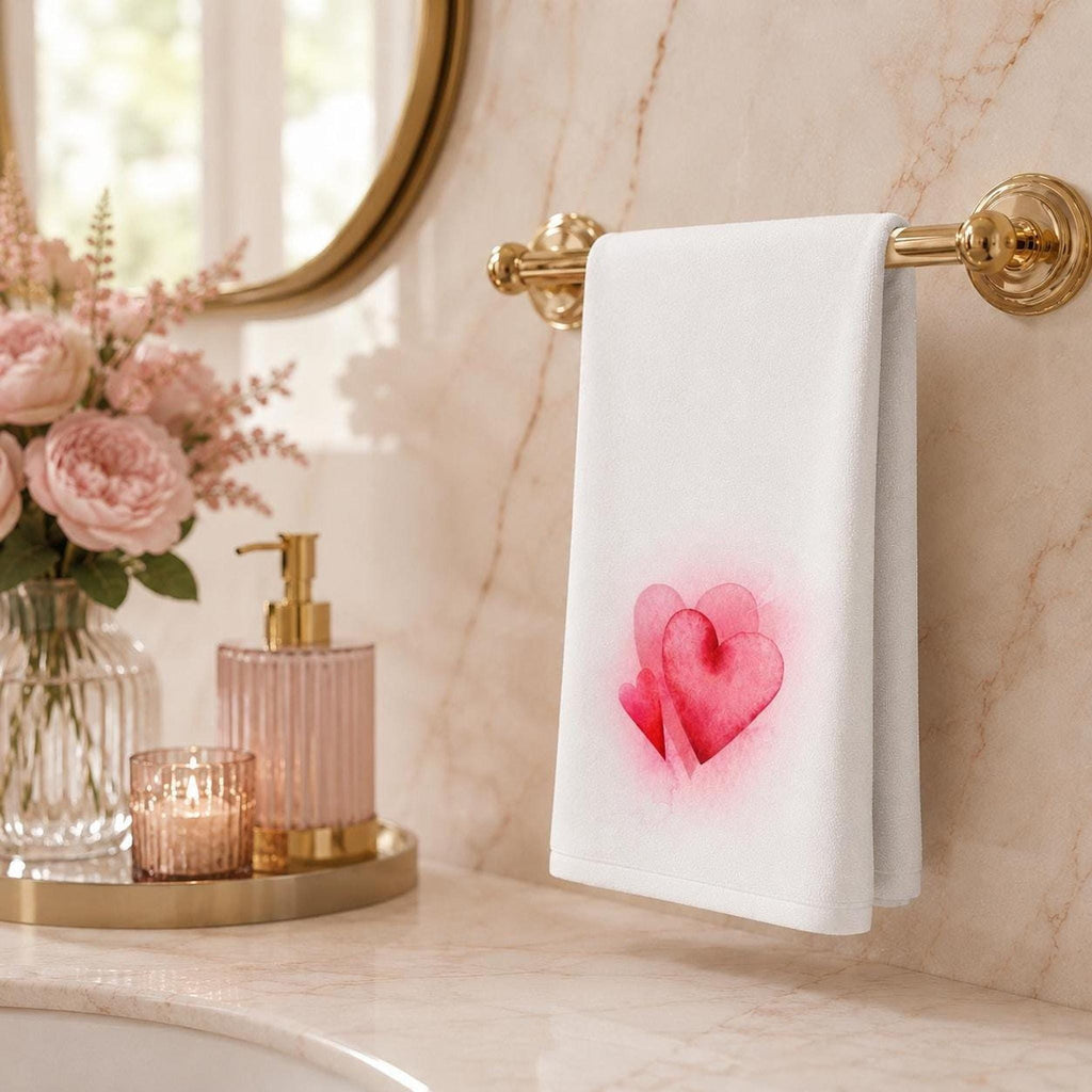 Valentine Heart Fingertip Towel, Romantic Guest Bath Decor, Pink Love Accent, Sweet Gift