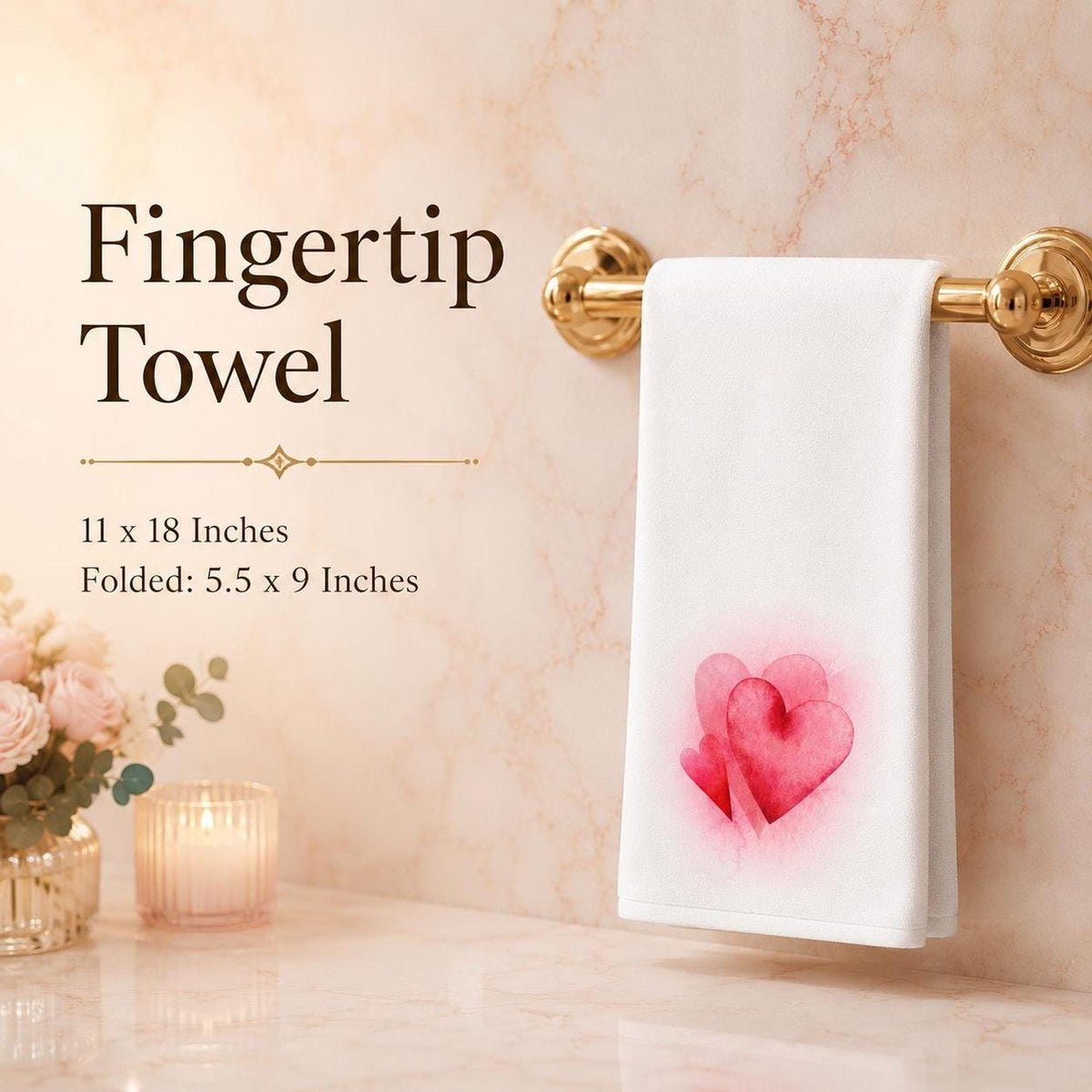 Valentine Heart Fingertip Towel, Romantic Guest Bath Decor, Pink Love Accent, Sweet Gift