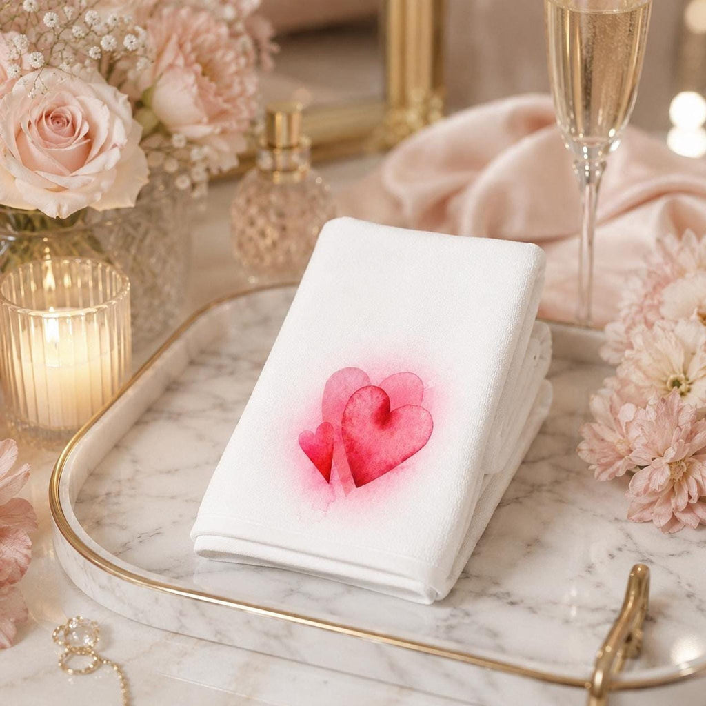 Valentine Heart Fingertip Towel, Romantic Guest Bath Decor, Pink Love Accent, Sweet Gift