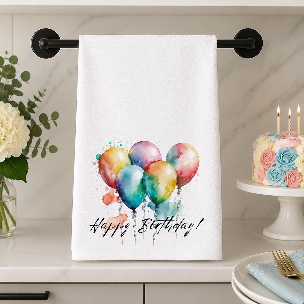 Happy Birthday Hand Towel, Balloon Bathroom Decor, Celebration Guest Bath Accent, Party Gift