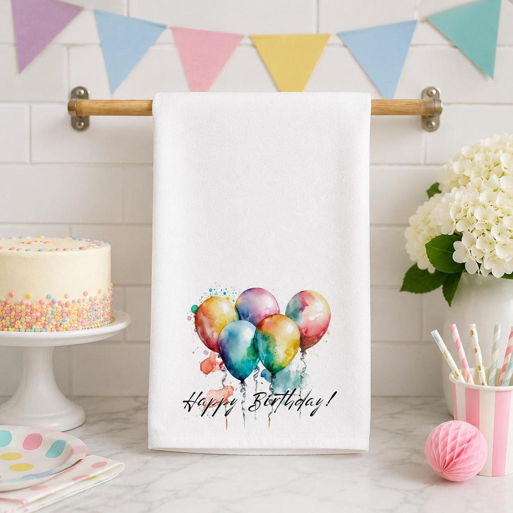Happy Birthday Hand Towel, Balloon Bathroom Decor, Celebration Guest Bath Accent, Party Gift