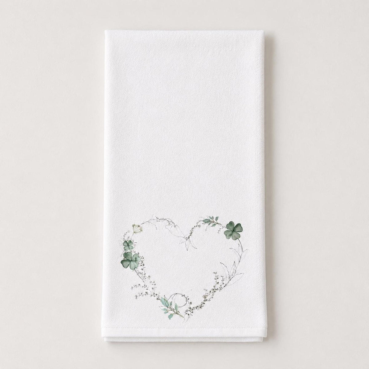 Powder Room Decor, Clover Green Floral Heart Hand Towel, 15 x 25