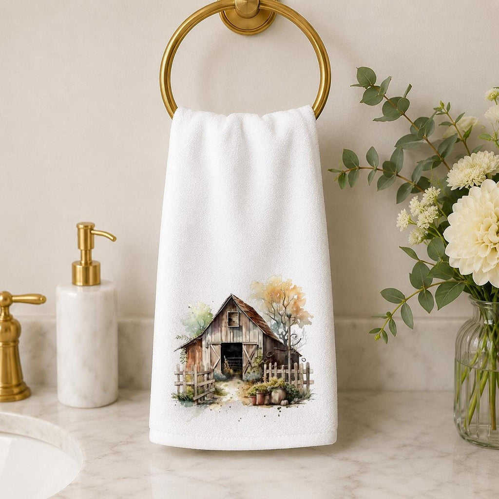 Barn Hand Towel, White Sheared Polyester With Cotton Terrycloth Back