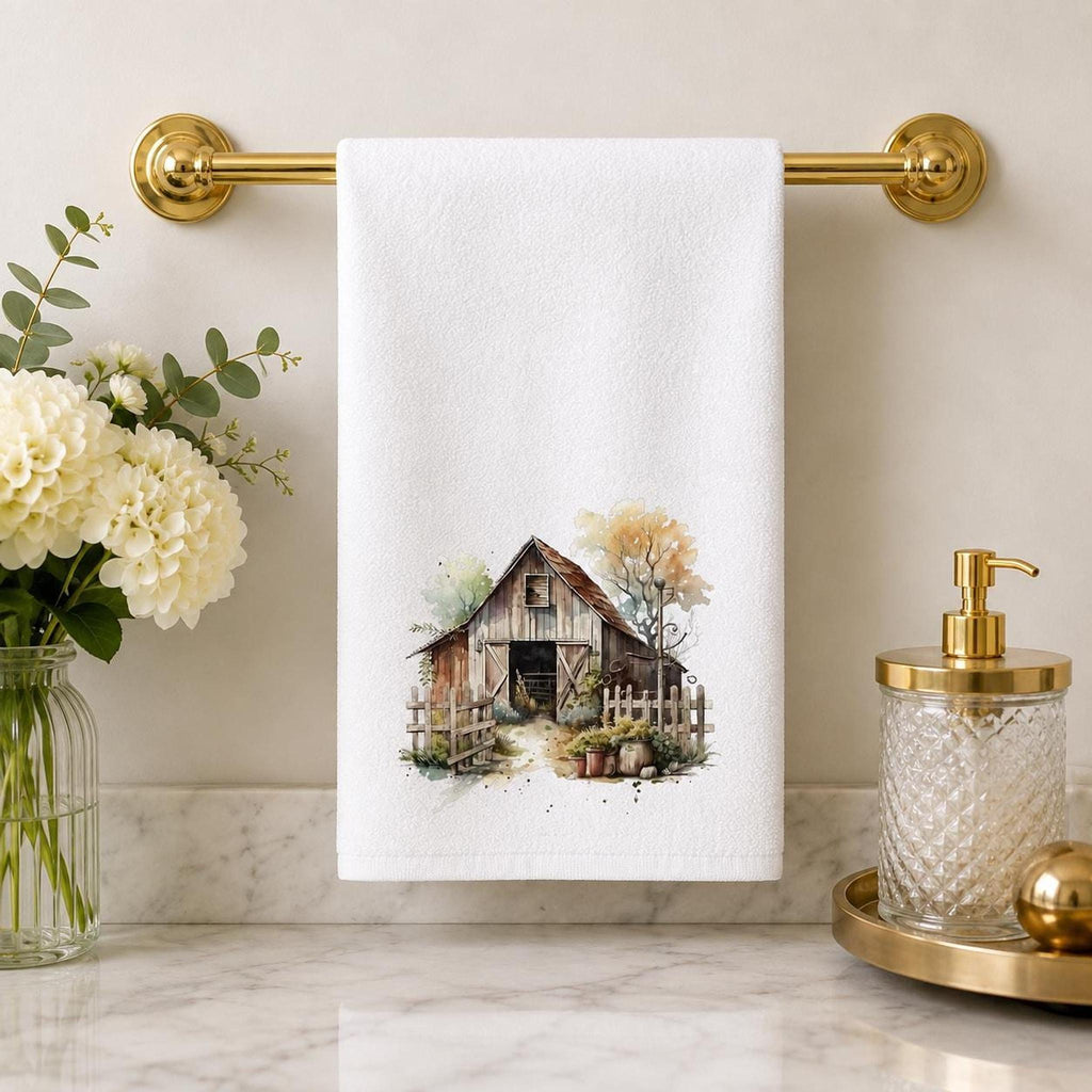 Barn Hand Towel, White Sheared Polyester With Cotton Terrycloth Back