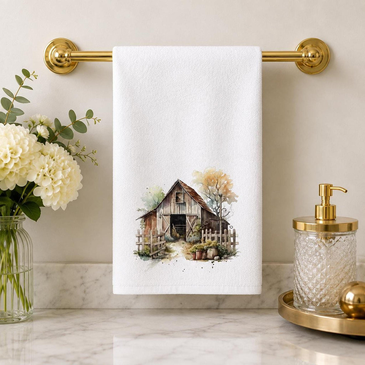 Barn Hand Towel, White Sheared Polyester With Cotton Terrycloth Back
