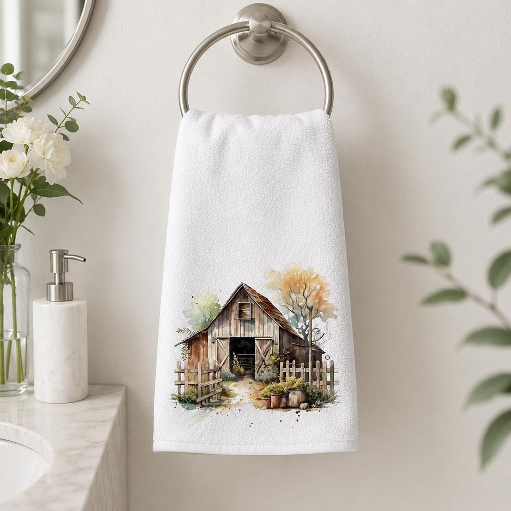 Barn Hand Towel, White Sheared Polyester With Cotton Terrycloth Back