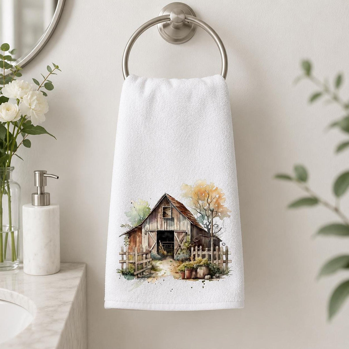 Barn Hand Towel, White Sheared Polyester With Cotton Terrycloth Back