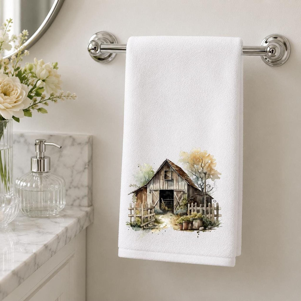 Barn Hand Towel, White Sheared Polyester With Cotton Terrycloth Back