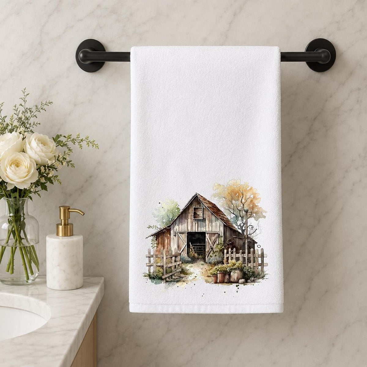 Barn Hand Towel, White Sheared Polyester With Cotton Terrycloth Back