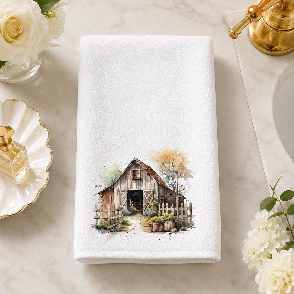 Barn Hand Towel, White Sheared Polyester With Cotton Terrycloth Back