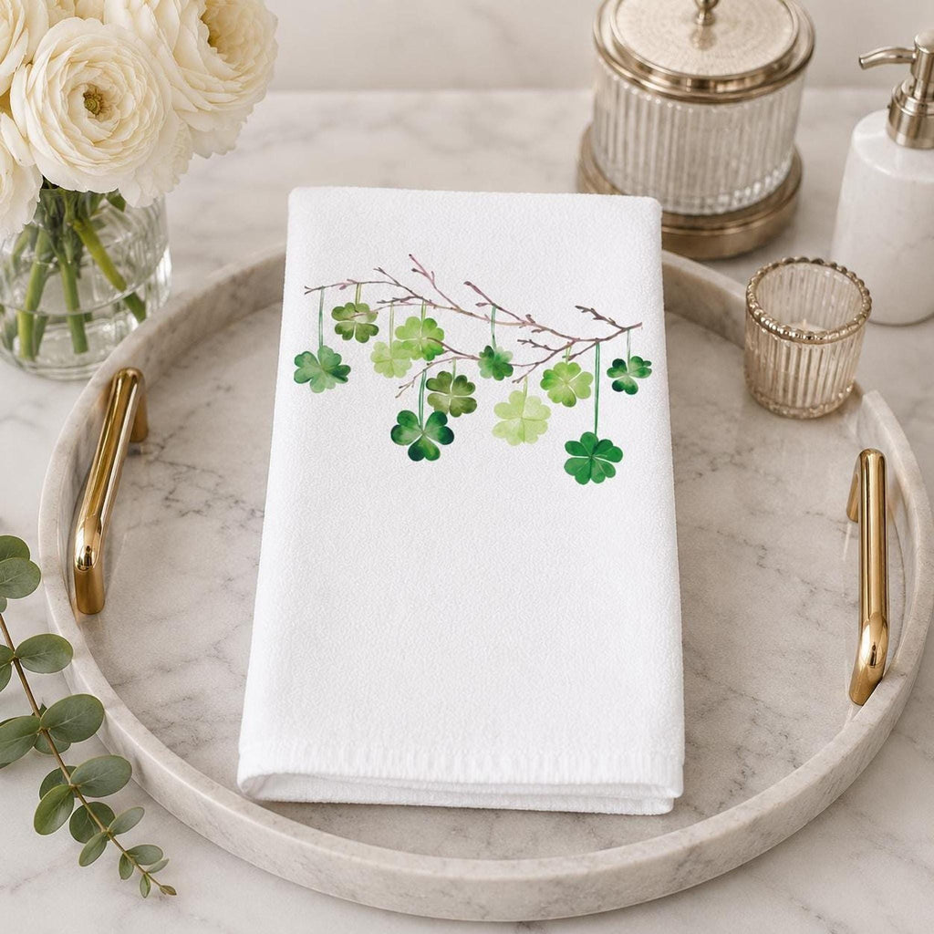 Celtic Housewarming Shamrock Hand Towel, White Cotton Terry Back