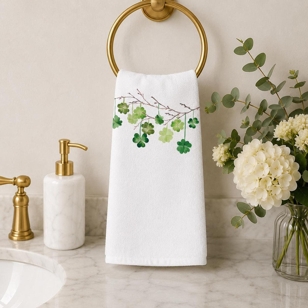 Celtic Housewarming Shamrock Hand Towel, White Cotton Terry Back
