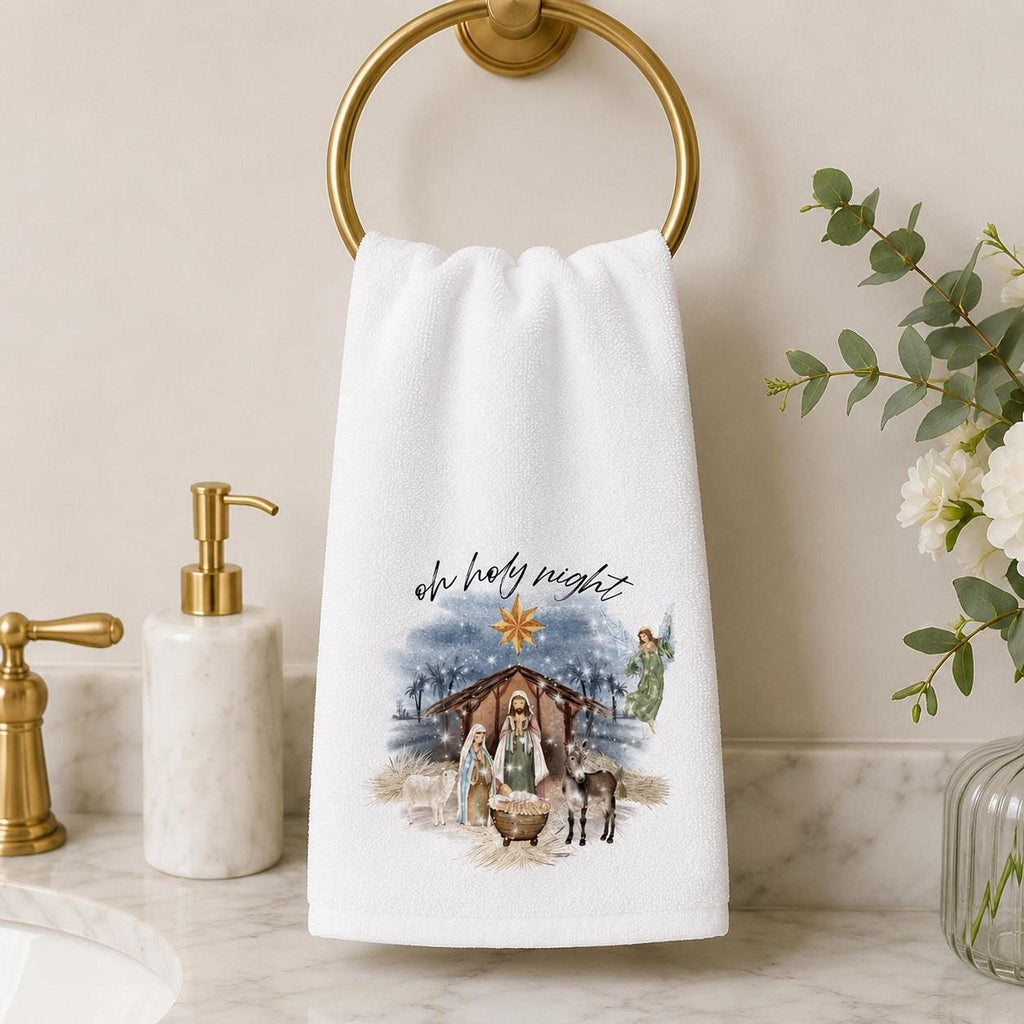 Nativity Hand Towel, 15 × 25 Inch Sheared Polyester Front With 100% Cotton Terrycloth Back