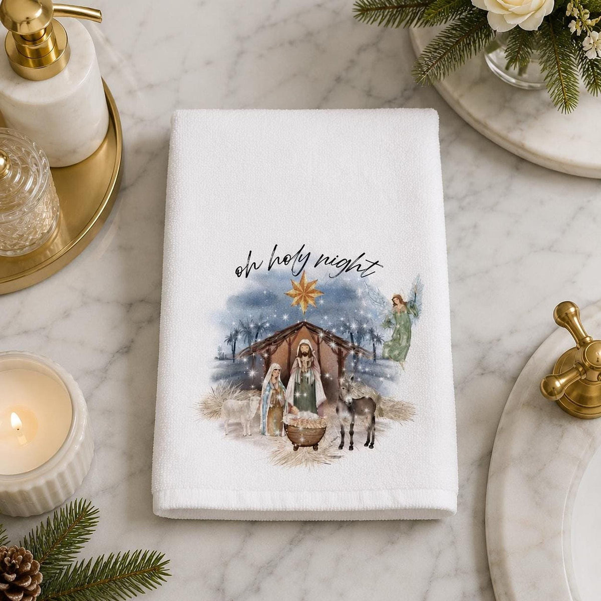 Nativity Hand Towel, 15 × 25 Inch Sheared Polyester Front With 100% Cotton Terrycloth Back
