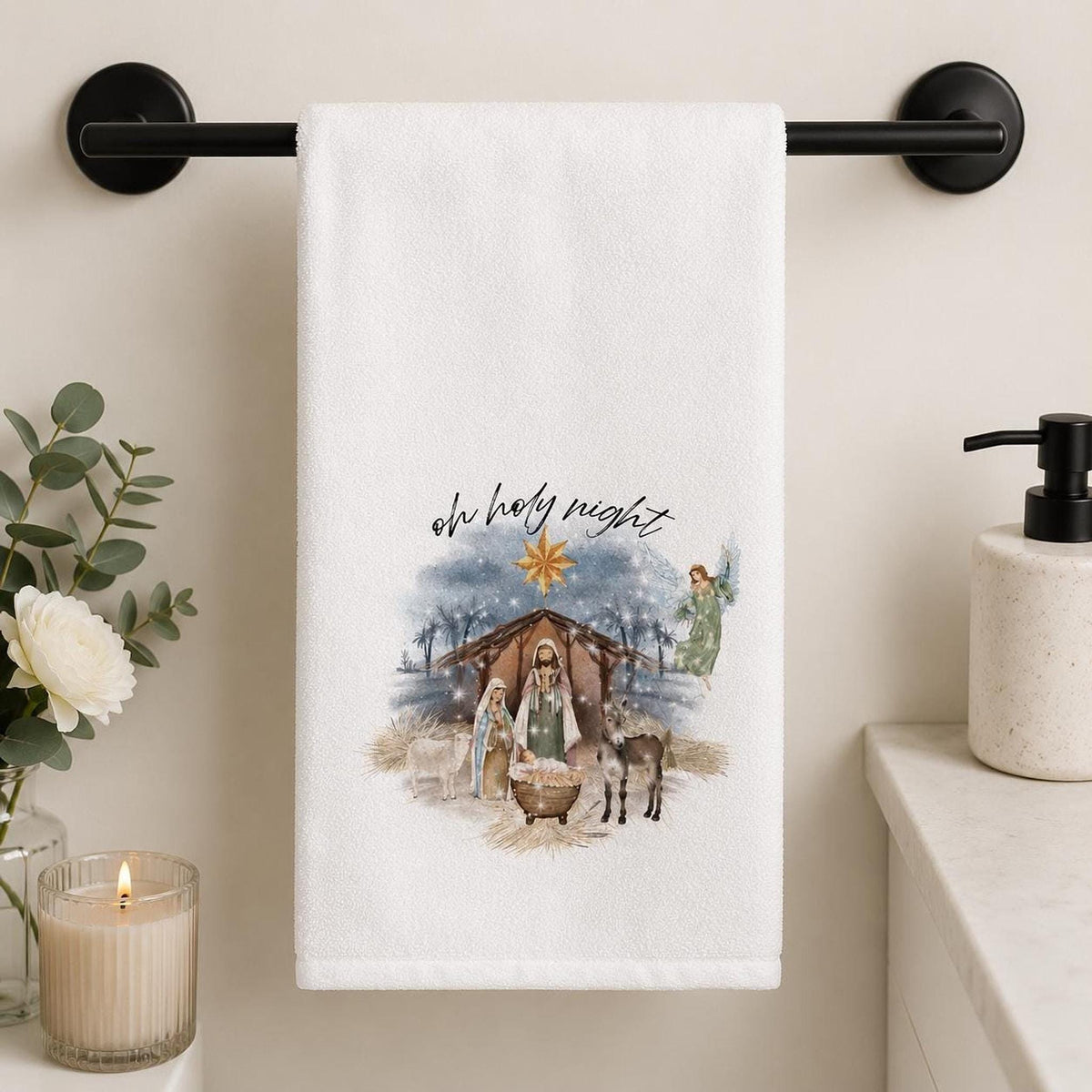 Nativity Hand Towel, 15 × 25 Inch Sheared Polyester Front With 100% Cotton Terrycloth Back