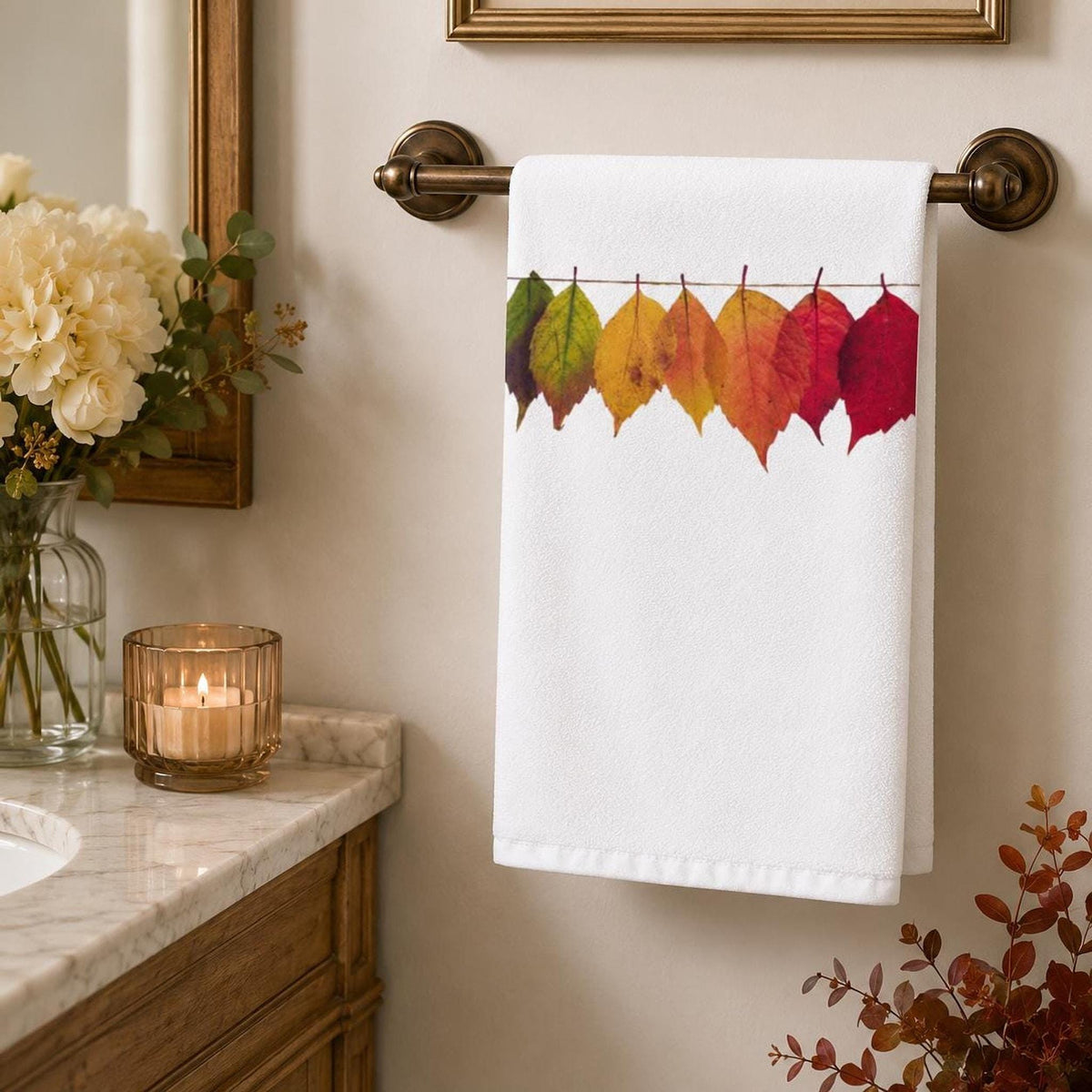 Harvest Bath White Hand Towel, Sheared Polyester Face