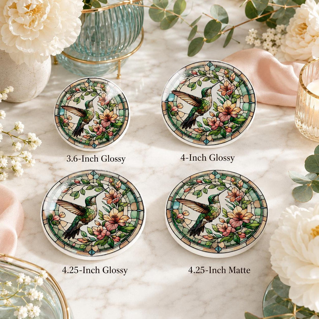 Garden Table Decor Hummingbird Ceramic Coaster, Floral Bird Artwork