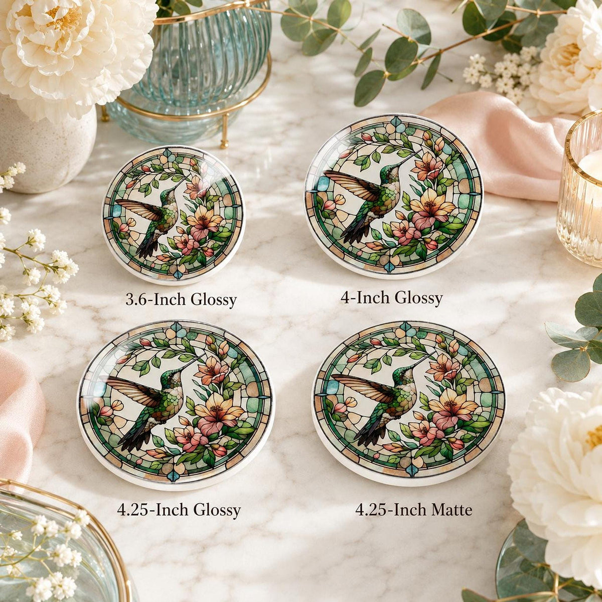 Garden Table Decor Hummingbird Ceramic Coaster, Floral Bird Artwork