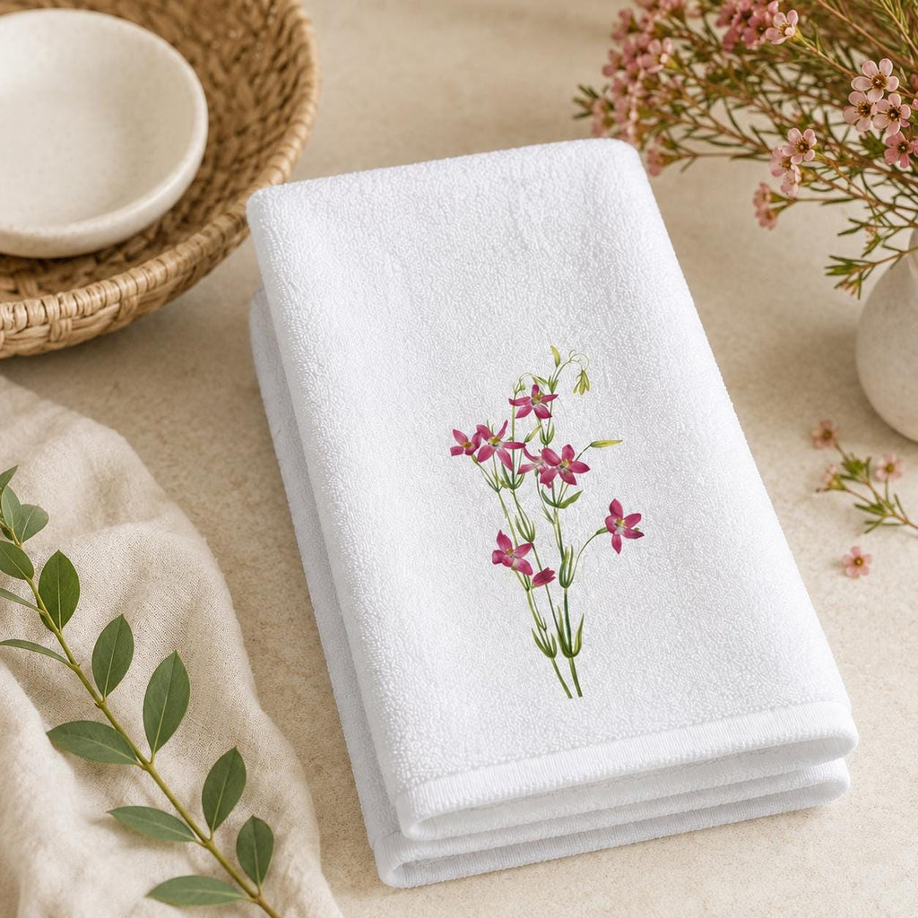 Pink Wildflower Fingertip Towel, Floral Guest Bath Towel, Powder Room Decor