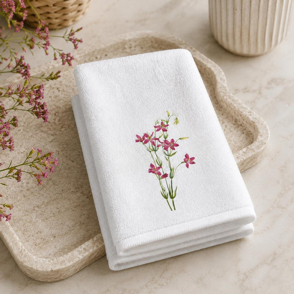 Pink Wildflower Fingertip Towel, Floral Guest Bath Towel, Powder Room Decor