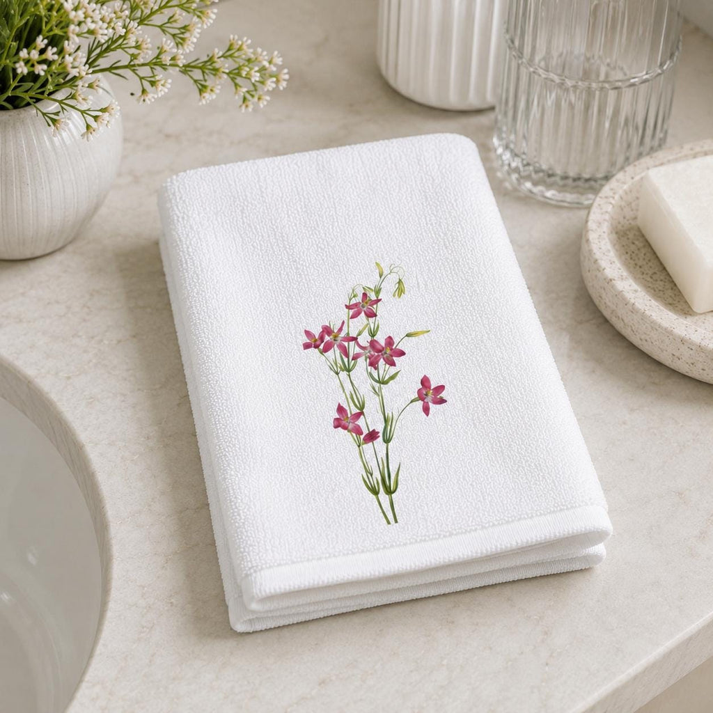 Pink Wildflower Fingertip Towel, Floral Guest Bath Towel, Powder Room Decor