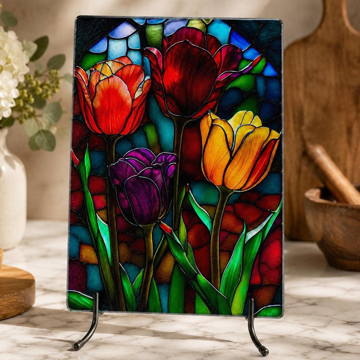 Tulip Cutting Board, Tempered Glass Floral Serving Surface