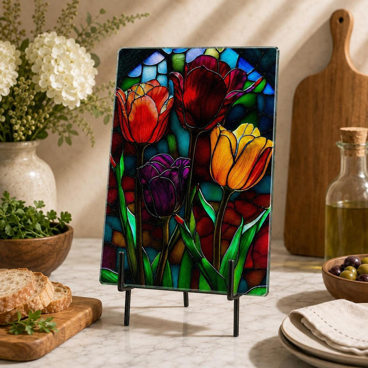 Tulip Cutting Board, Tempered Glass Floral Serving Surface