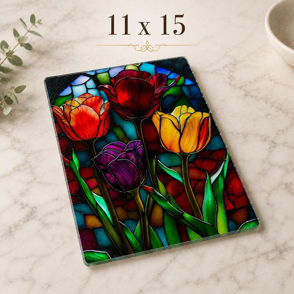 Tulip Cutting Board, Tempered Glass Floral Serving Surface