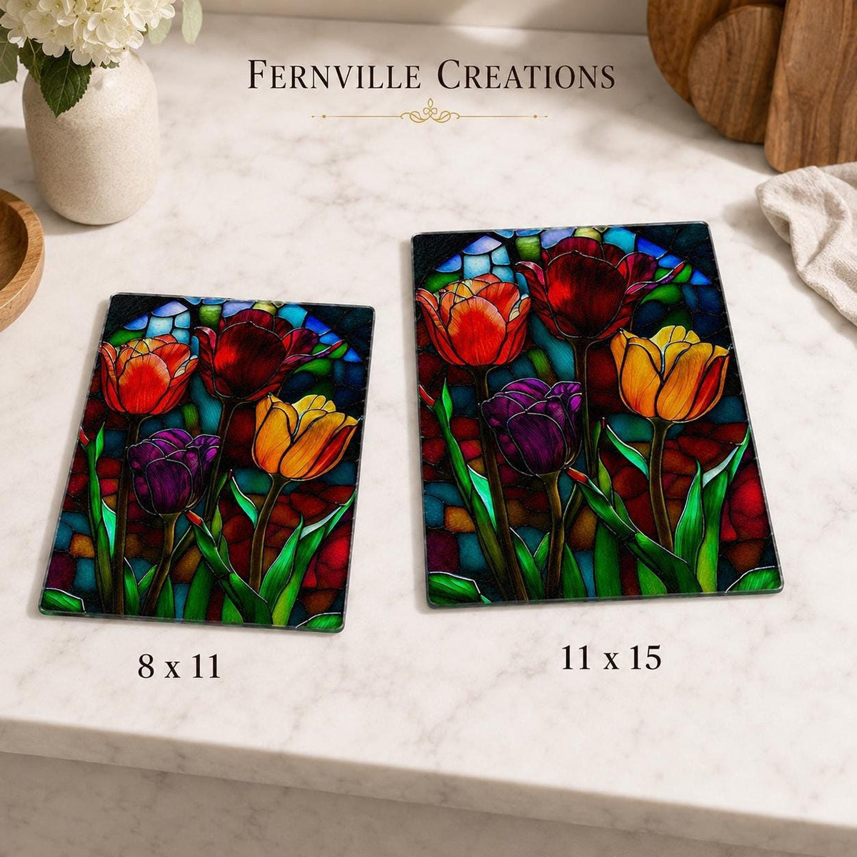Tulip Cutting Board, Tempered Glass Floral Serving Surface