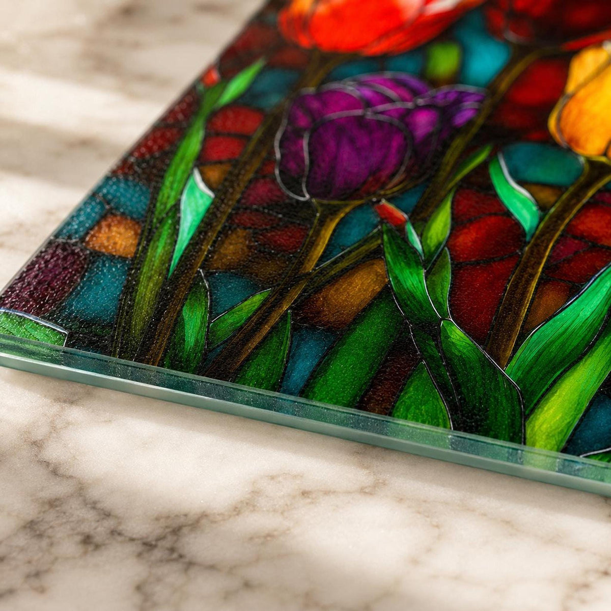 Tulip Cutting Board, Tempered Glass Floral Serving Surface