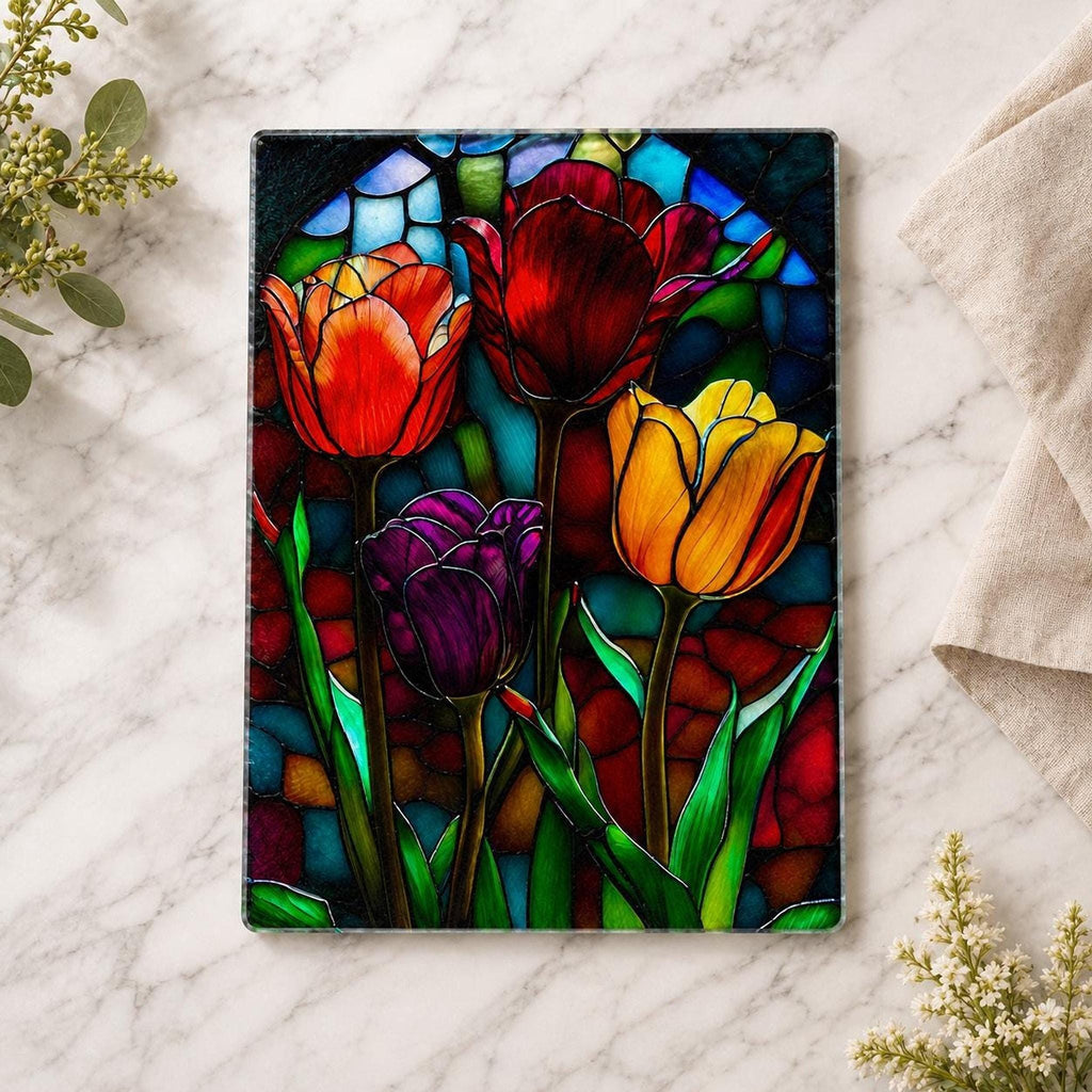 Tulip Cutting Board, Tempered Glass Floral Serving Surface