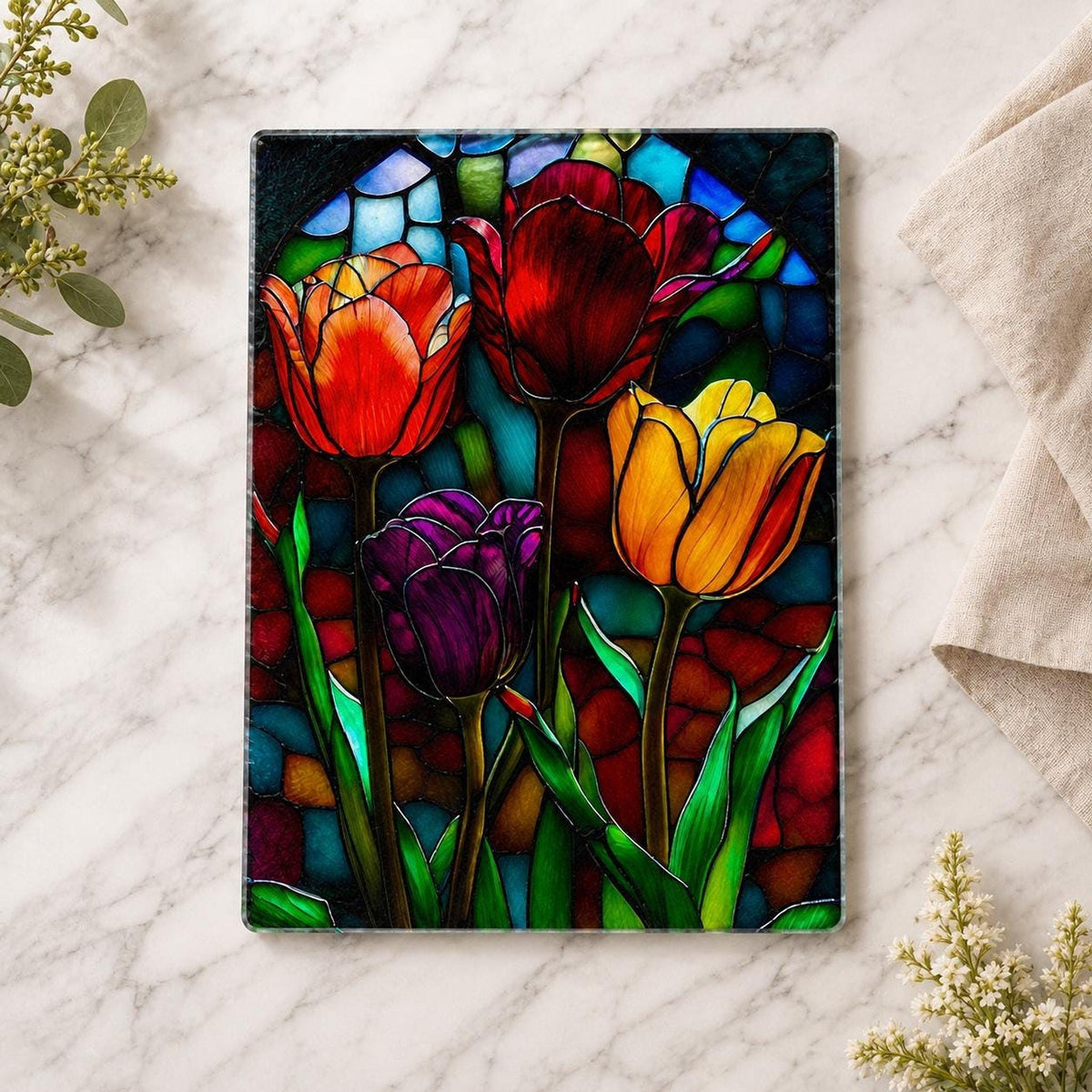 Tulip Cutting Board, Tempered Glass Floral Serving Surface