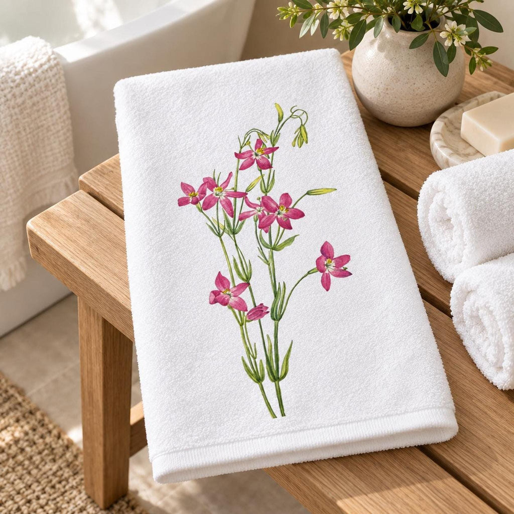 Floral Bath Towel, Pink Wildflower Print, 24 × 42 Inch Cotton Terry