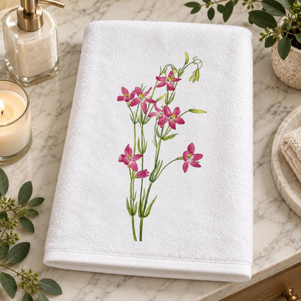 Floral Bath Towel, Pink Wildflower Print, 24 × 42 Inch Cotton Terry