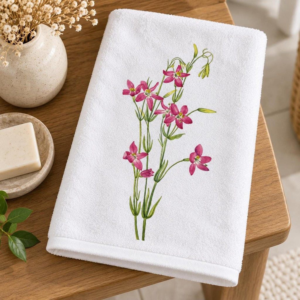 Floral Bath Towel, Pink Wildflower Print, 24 × 42 Inch Cotton Terry