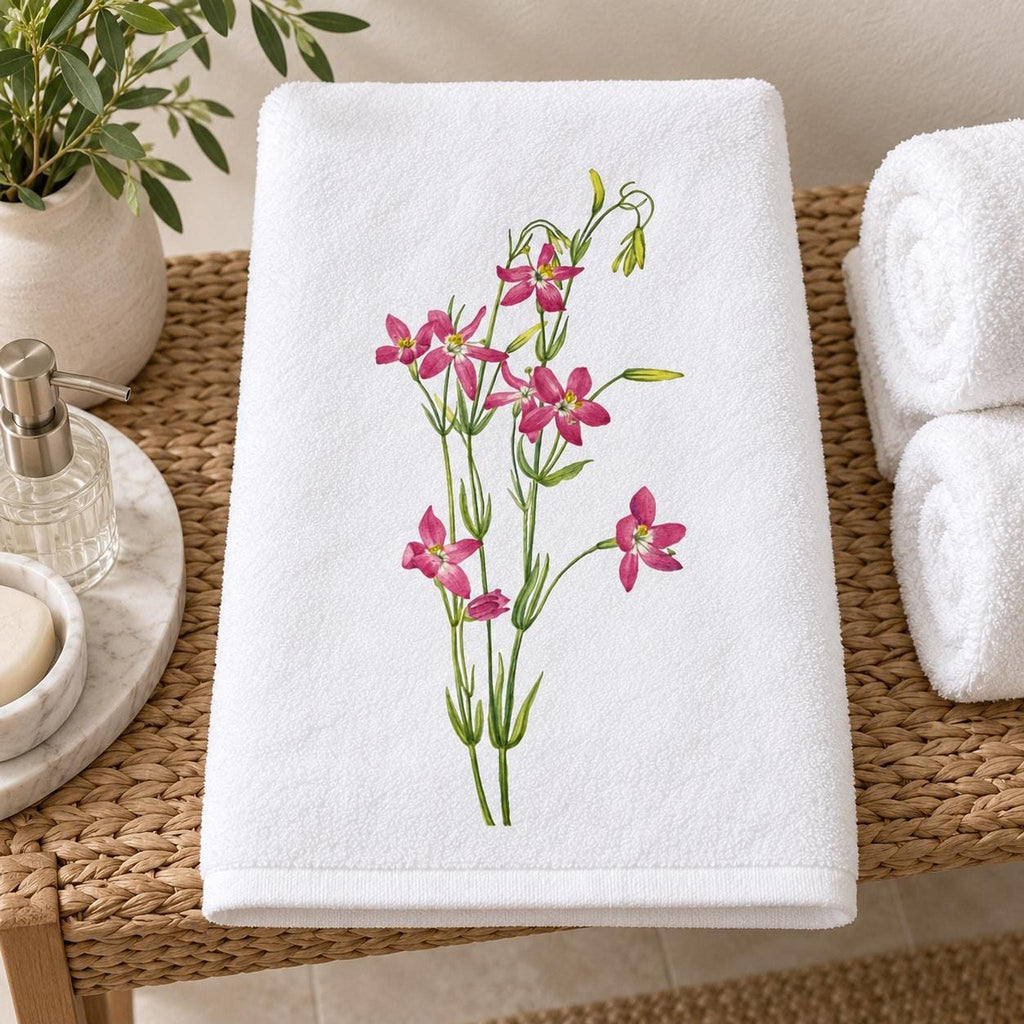 Floral Bath Towel, Pink Wildflower Print, 24 × 42 Inch Cotton Terry
