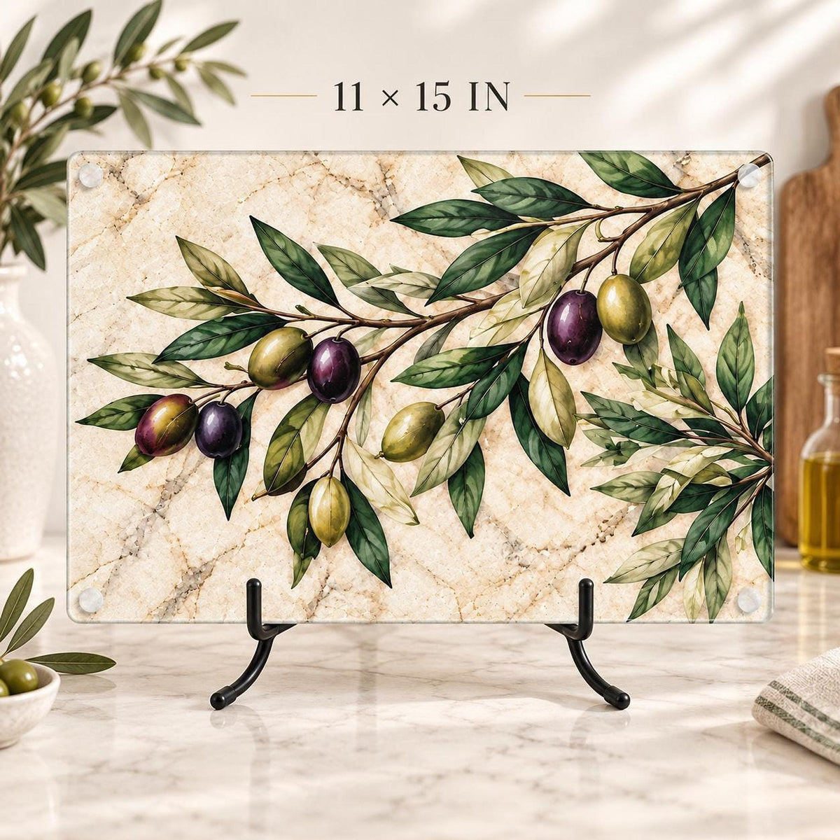 Olive Cutting Board, Tempered Glass Charcuterie Tray, Mediterranean Decor
