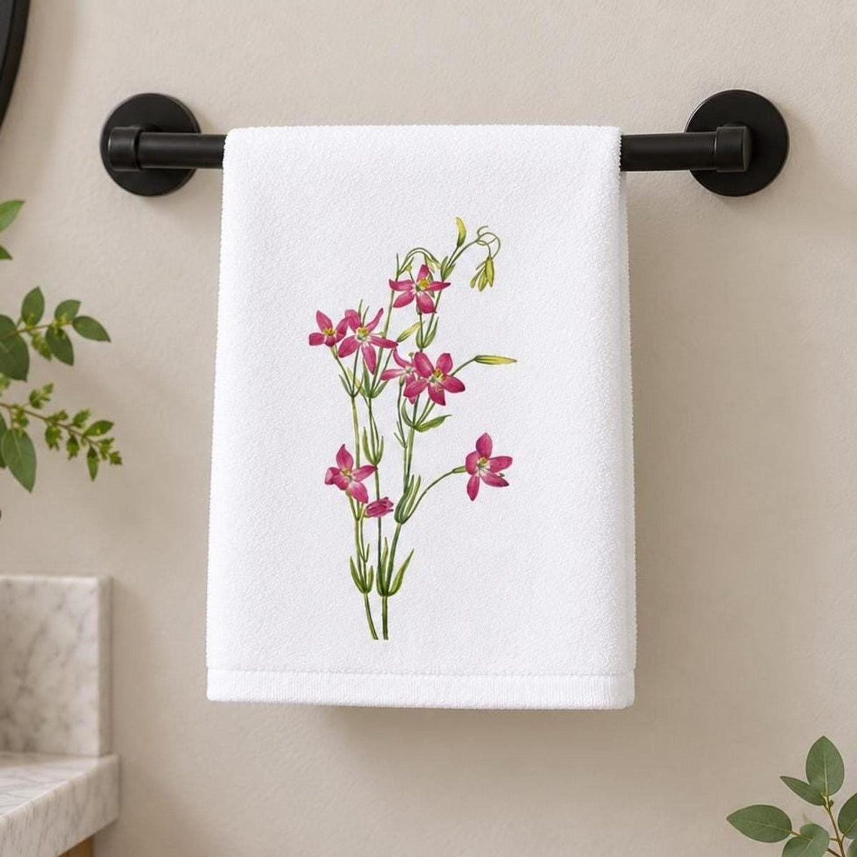 Floral Hand Towel, Pink Wildflower 15 × 25 Inch Powder Room Decor