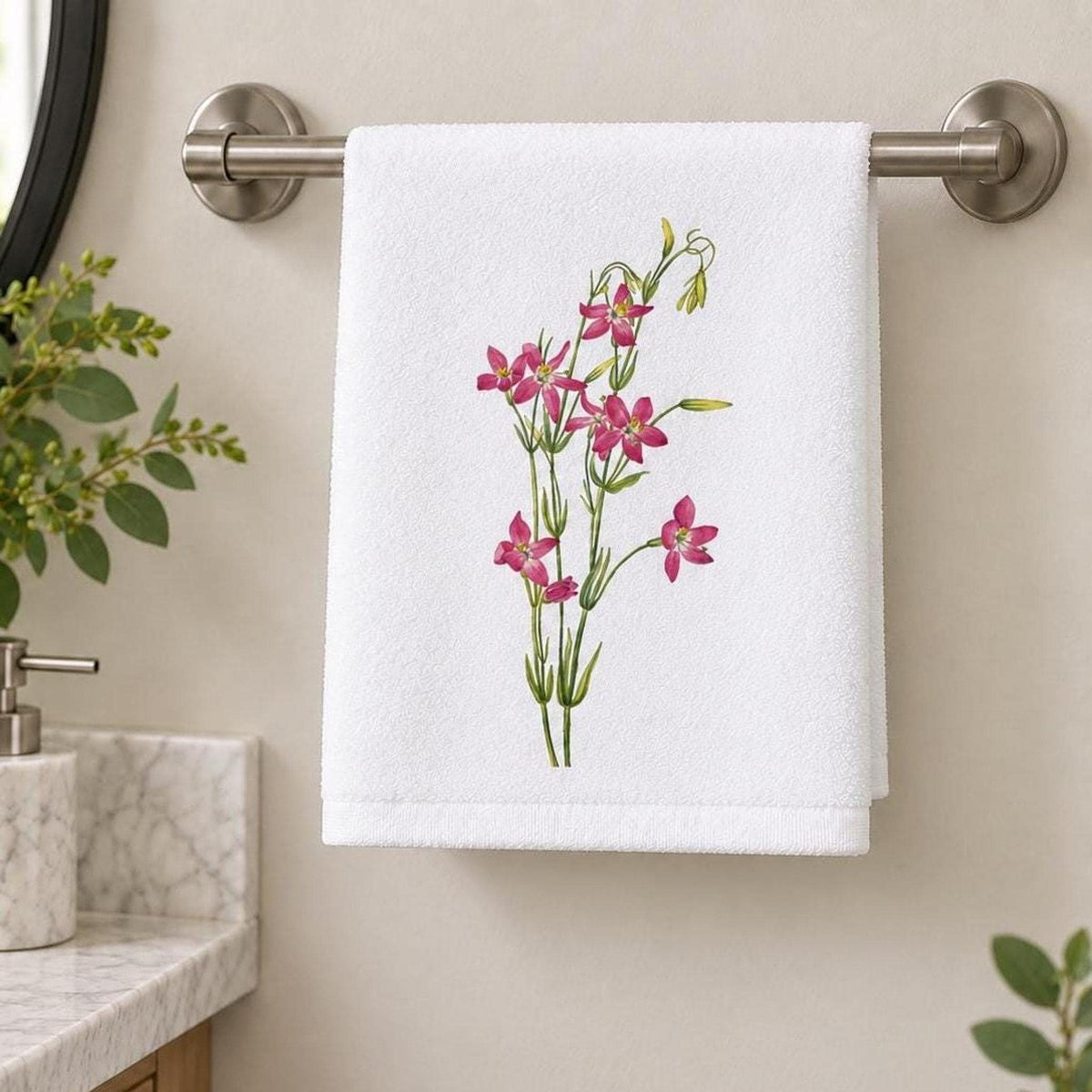 Floral Hand Towel, Pink Wildflower 15 × 25 Inch Powder Room Decor