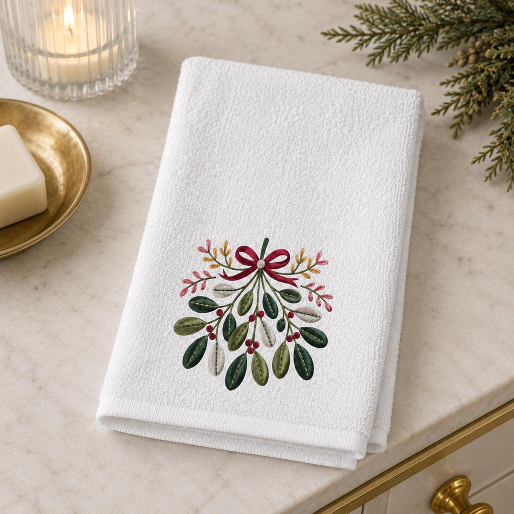 Printed Mistletoe Fingertip Towel, Holiday Guest Bath Decor (11x18 inches)