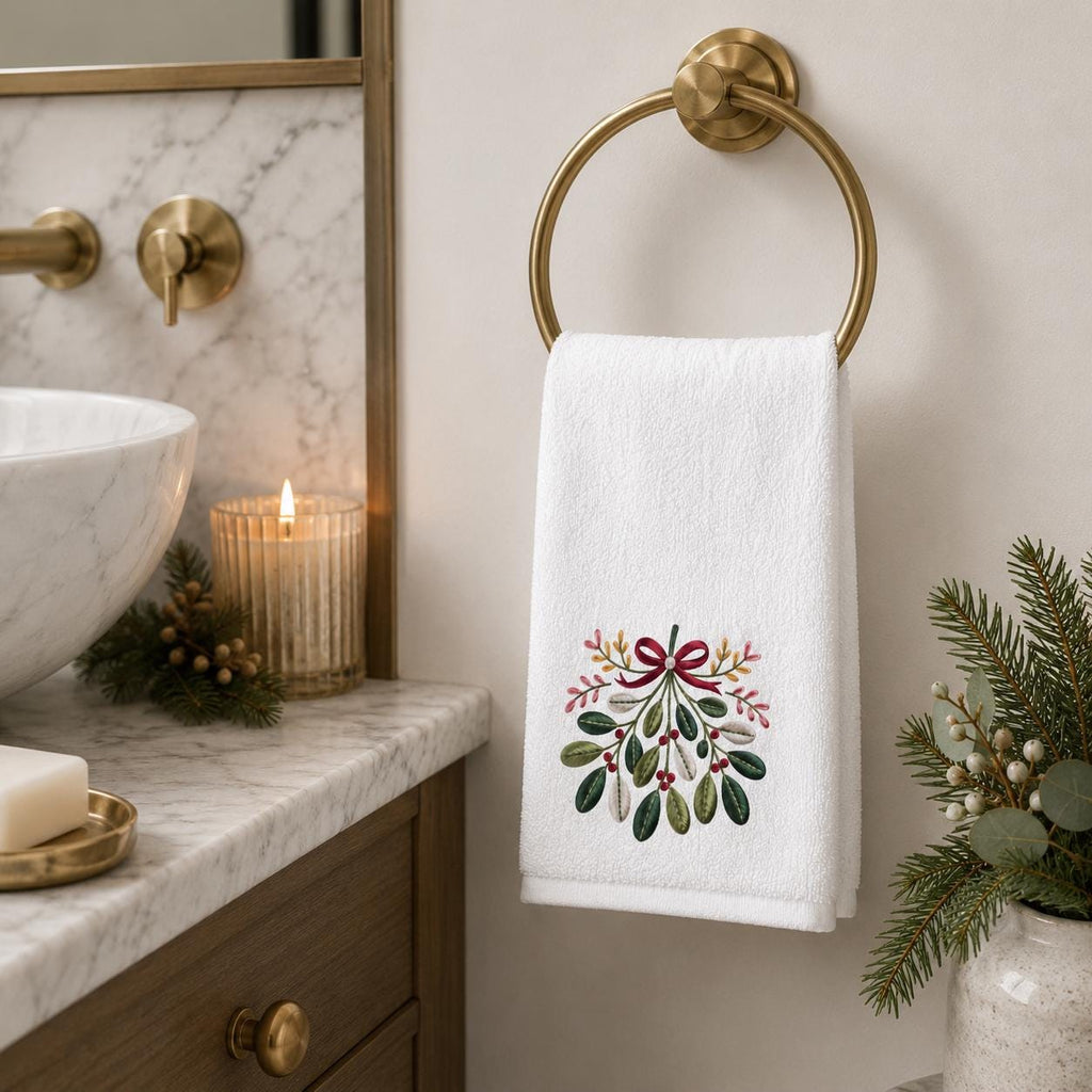 Printed Mistletoe Fingertip Towel, Holiday Guest Bath Decor (11x18 inches)