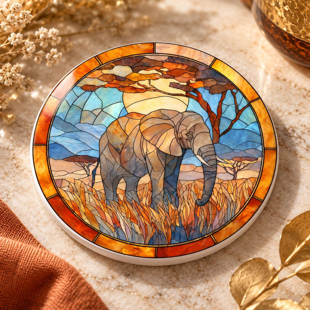 Elephant Coaster, Ceramic Safari Decor with Glossy or Matte Finish