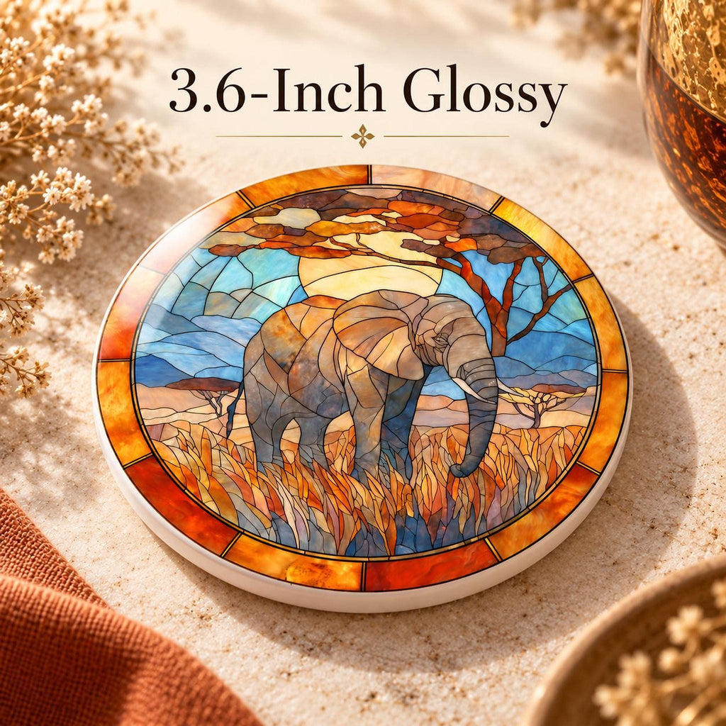 Elephant Coaster, Ceramic Safari Decor with Glossy or Matte Finish
