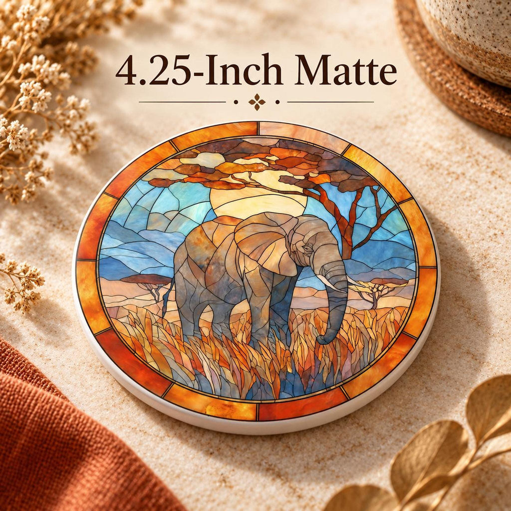 Elephant Coaster, Ceramic Safari Decor with Glossy or Matte Finish