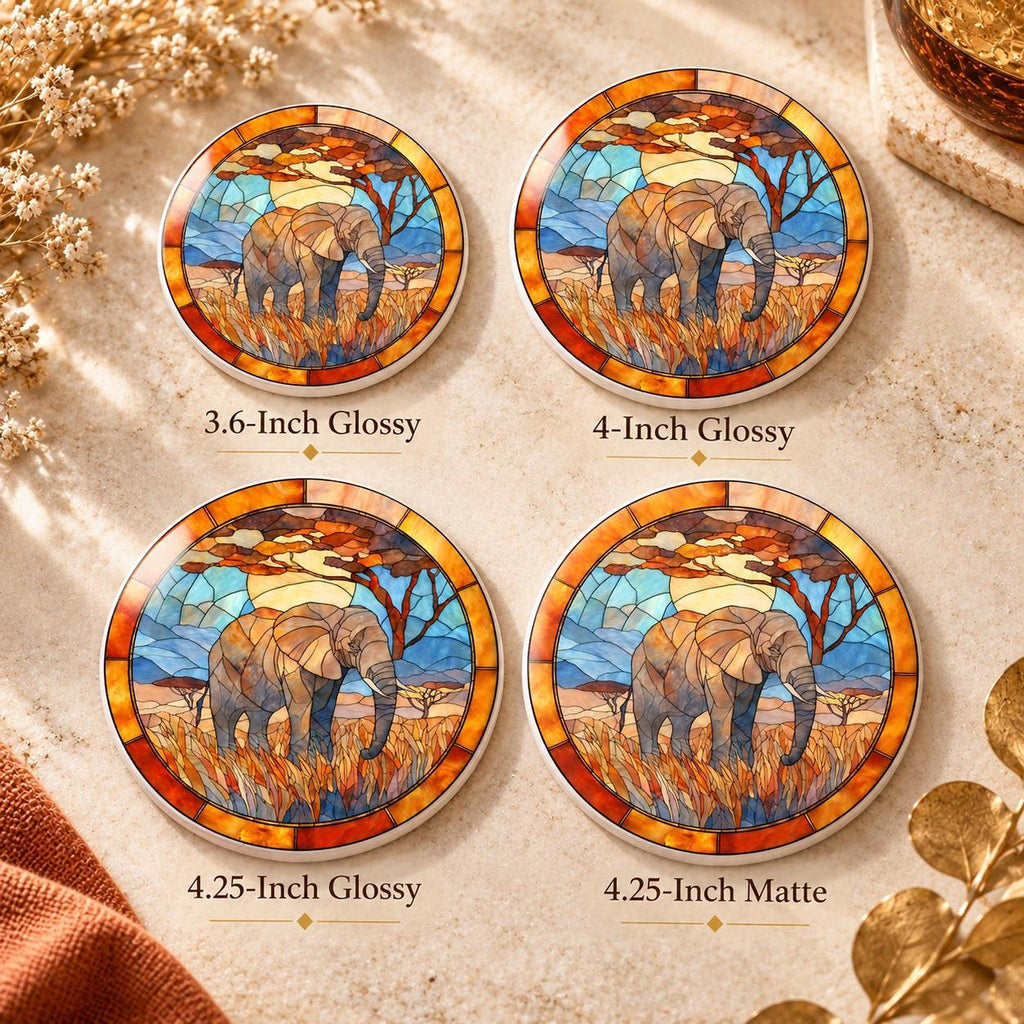 Elephant Coaster, Ceramic Safari Decor with Glossy or Matte Finish