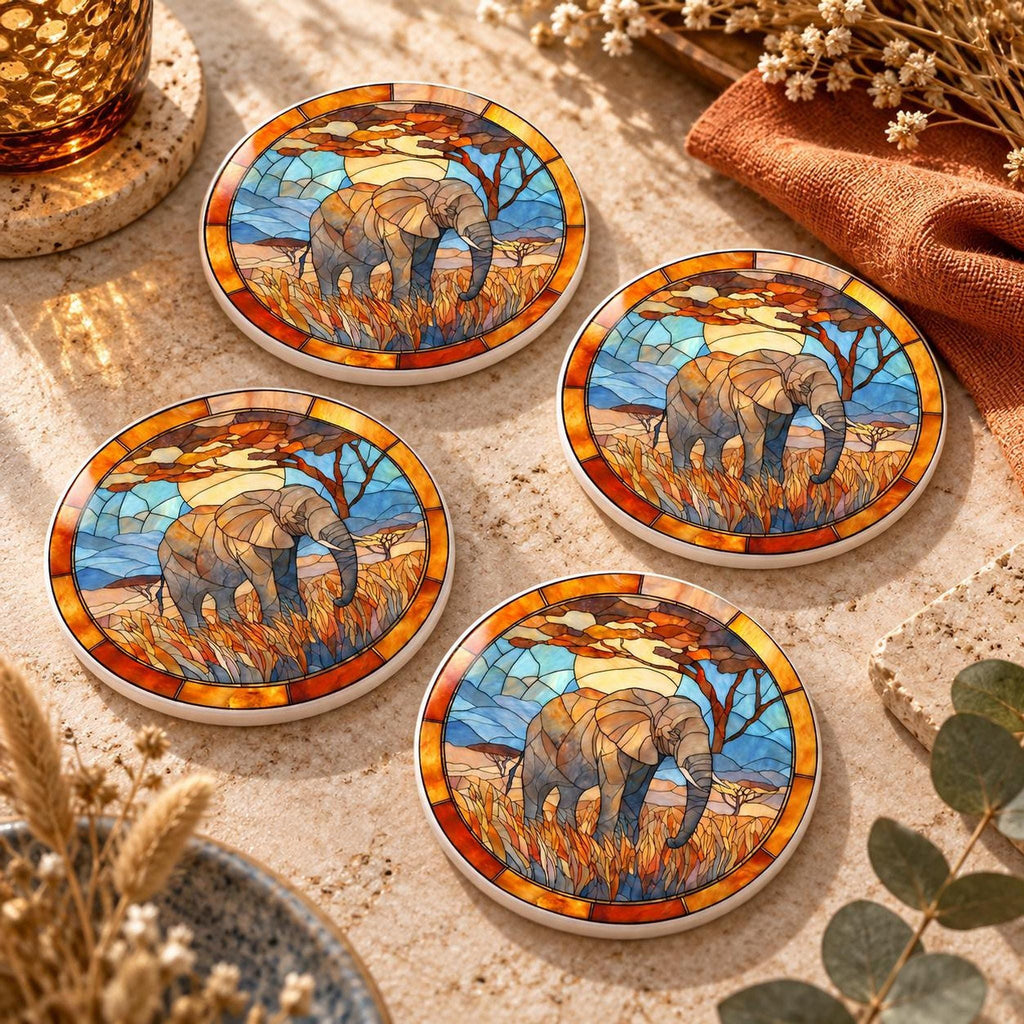 Elephant Coaster, Ceramic Safari Decor with Glossy or Matte Finish
