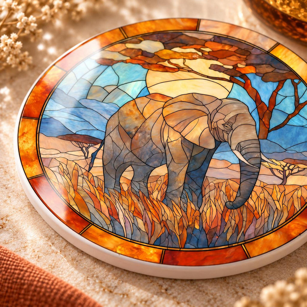 Elephant Coaster, Ceramic Safari Decor with Glossy or Matte Finish