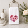 Hand Towel, Pink Floral Heart, Cotton Terrycloth Powder Room Decor