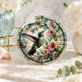 Garden Table Decor Hummingbird Ceramic Coaster, Floral Bird Artwork
