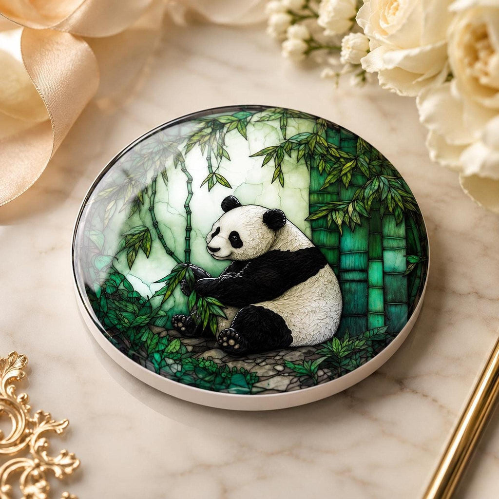Panda Coaster, Round Ceramic Drink Mat with Bamboo Artwork
